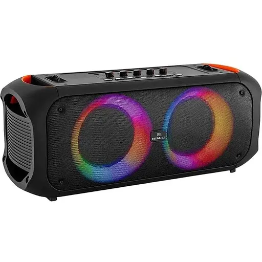 Колонка портативна 2.0 Real-El X-795, Black, 70 Вт (2 x 35 Вт), Bluetooth 5.3, TWS, RGB підсвічування, AUX / USB / microSD, пластик, два мікрофонні входи з функцією місяць, акумулятор (7000 mAh, Type-C), пульт ДК - фото 1