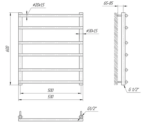 Водяна рушникосушка Mario Турин 600x530/500, Хром - фото 2