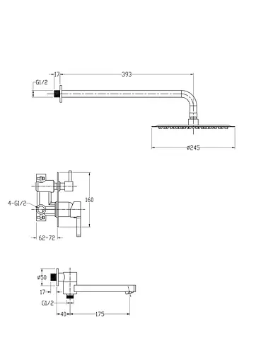 Душова система прихованого монтажу Gappo G7104, вилив - перемикач на лійку, 3-функції, хром - фото 8