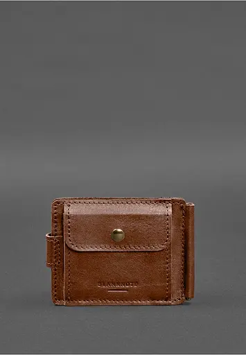 Кожаное портмоне 13.1 зажим с хлястиком светло-коичневый краст - фото 9