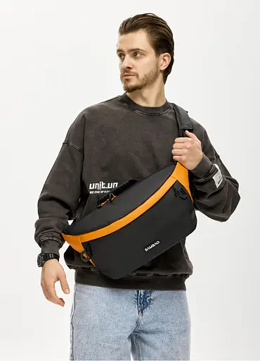 Мужская сумка-бананка под ноутбук Sambag Urban Laptop черно-оранжевая 46×26 см (51411129m) - фото 1
