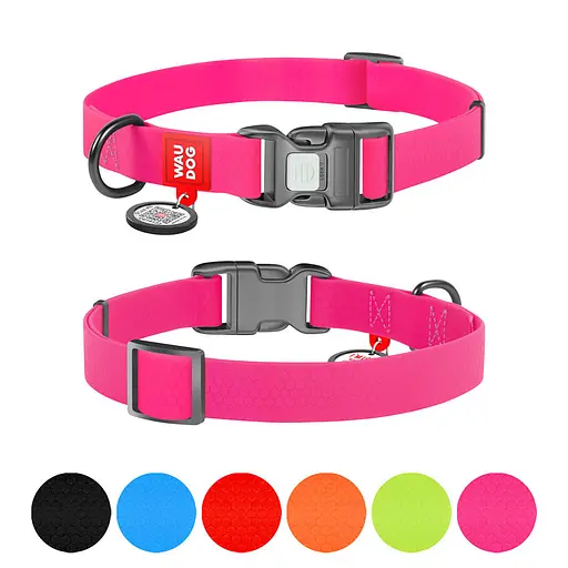 Ошейник для собак водостойкий Waudog Waterproof с QR-паспортом пластиковая пряжка-фастекс Ш 25 мм Д 38-58 см розовый - фото 2