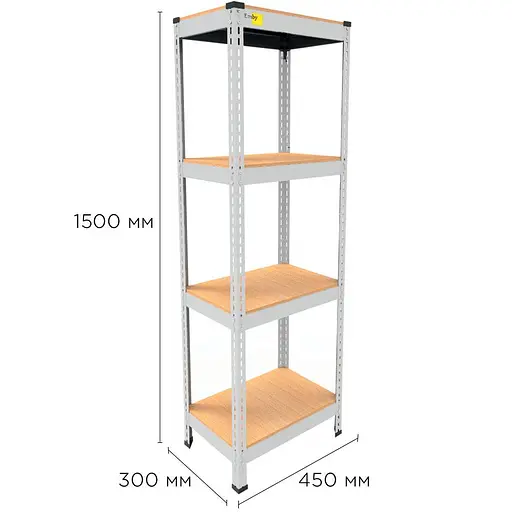 Металевий стелаж Emby Light Series (розмір 1500х450x300мм) 4 полиці ДСП до 100кг Білий - фото 2