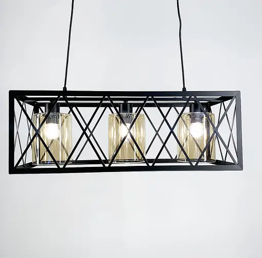 Люстра в чорному каркасі на 3 плафони Line.F Колір плафона Янтарний - фото 2