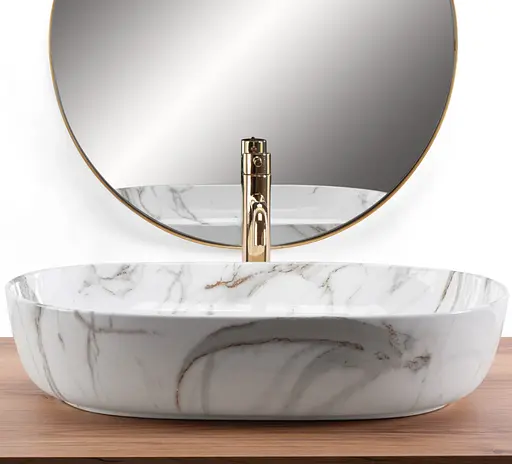 Умивальник Rea Cleo 61 shiny aiax накладний мармур REA-U9656, Мармур - фото 4