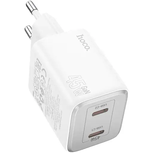 Мережевий зарядний пристрій Hoco N42 Elogiado dual-port PD45W(2C) charger(EU) Білий - фото 1