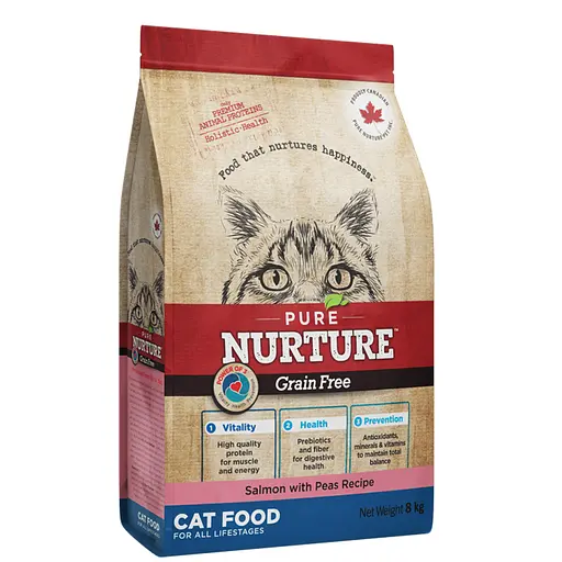 Сухой корм Pure Nurture для кошек на всех стадиях жизни, рецепт с лососем и горохом 8 кг - фото 1