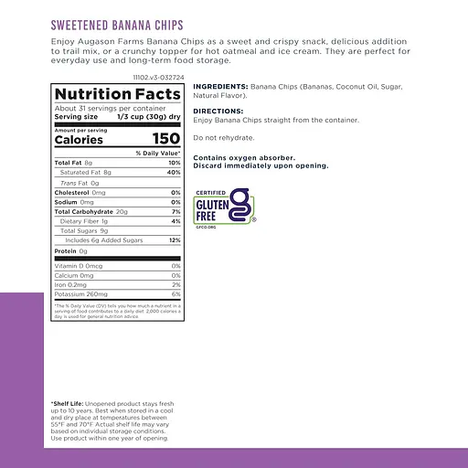Сублимированные бананы с длительным сроком хранения 10 лет Augason Farms, 22 порции (101121) - фото 4