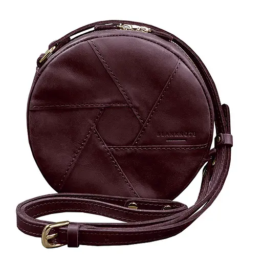 Кожаная круглая женская сумка Бон-Бон бордовая Crazy Horse - фото 6