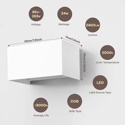 Світлодіодний настінний світильник vatato 24 Вт 3000 К білий - фото 3