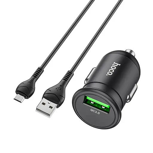 Адаптер автомобильный алюминиевый HOCO Z43 Mighty + кабель Micro USB 18W черный - фото 2