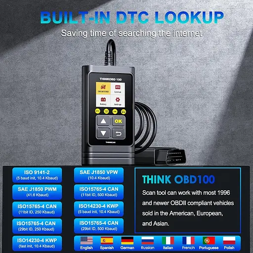 Считыватель кодов THINKCAR OBD100 OBD2, универсальный автомобильный сканер OBD2 считыватель неисправностей двигателя OBD2/EOBD - фото 5