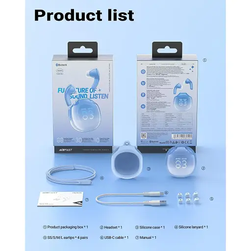 Наушники TWS Acefast T9 glacier blue - фото 3