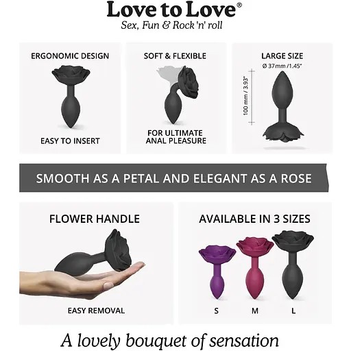 Силиконовая анальная пробка Love To Love Open Roses L Size - Black Onyx - фото 5