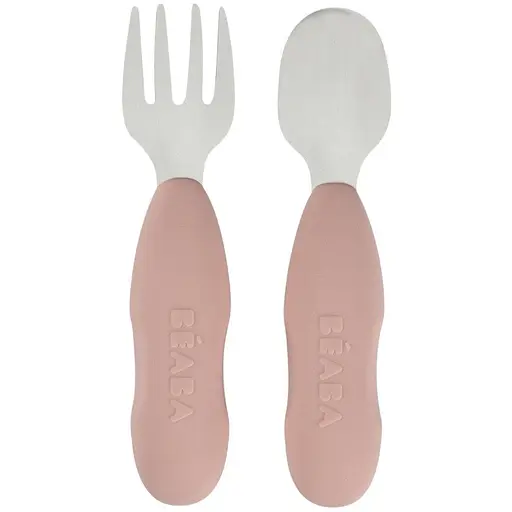 Набір ложка і виделка Beaba металевий 10+ рожевий (913596)