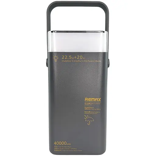 Павербанк Remax RPP-596 / 40000 мАг / до 22,5 Вт / USB-C+USB-A / PD+QC /з RGB ліхтариком / Сірий - фото 1