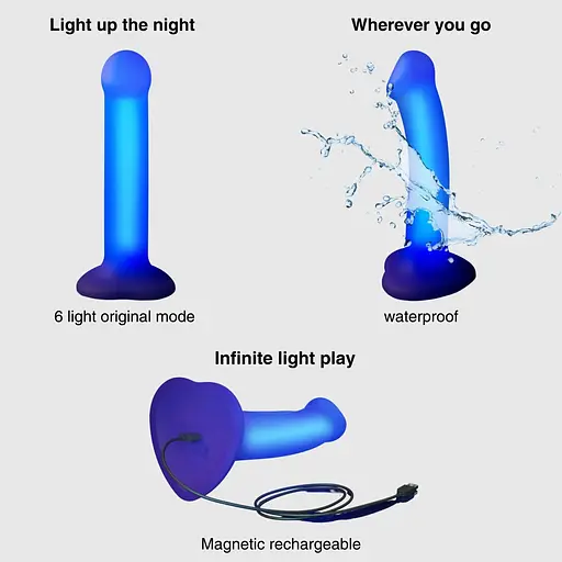 Дилдо, що світиться Strap-On-Me Glow-LED Dildo Purple - M - фото 2