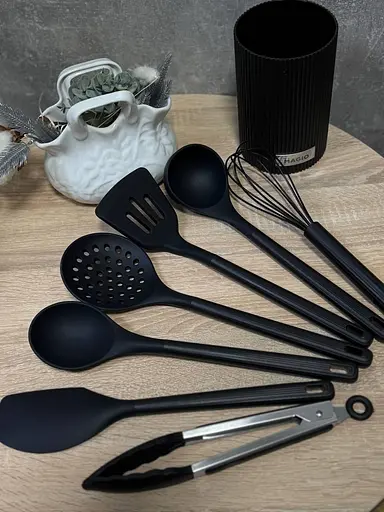 Набір кухонного приладдя Magio MG-1128 із підставкою 8 предметів Чорний - фото 7