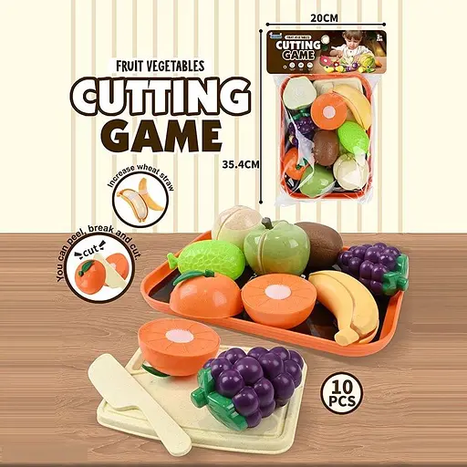 Продукты на липучке JQ 912-4, 10 элементов, овощи, фрукты, поднос, досточка, нож, в пакете (6974726400892) - фото 2