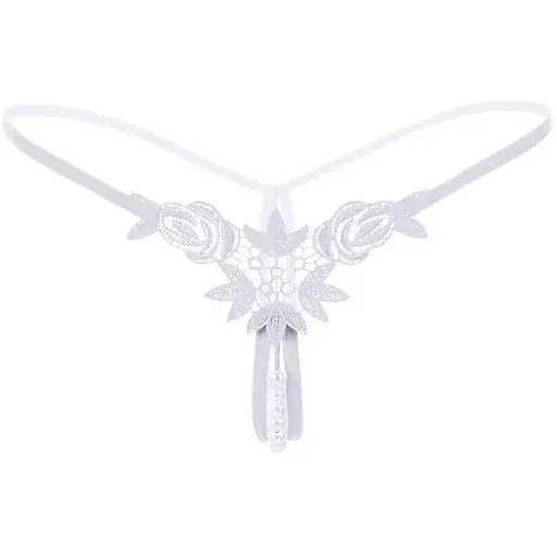 Стрінги Перлинки з декором у вигляді намистин та квітів S/M Білий K0573-3