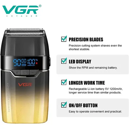 Професійний акумуляторний шейвер для гоління бороди та вусів VGR V-308 - фото 2