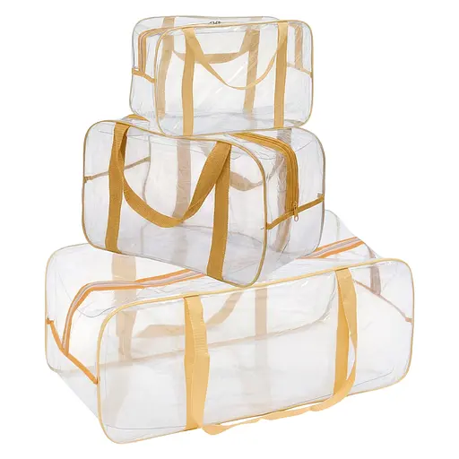 Набор прозрачных сумок в роддом: размер S 30х20х15 см + размер М 40х25х20 см + размер XL 60х25х30 см (бежевые) - фото 1