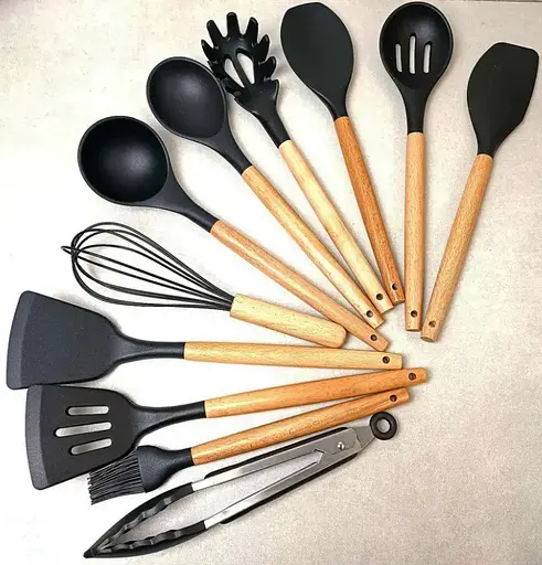 Набір кухонного приладдя Edenberg Silicone kitchen utensils set 12 предметів Чорний - фото 8