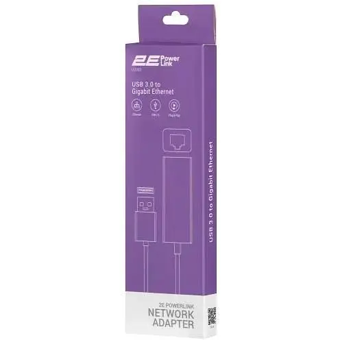 Мережевий адаптер 2E USB 3.0 - Ethernet, 10/100/1000 Мбіт/сек U2085, Black, чіпсет RTL8153 (2E-U2085) - фото 4