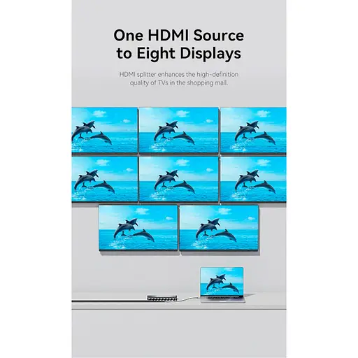 Сплітер Vention 4K 1x8 HDMI Splitter Black Aluminum Alloy Type EU Standard - фото 4