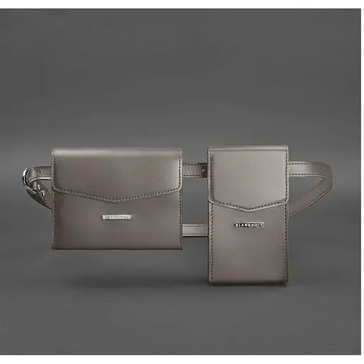 Набір жіночих шкіряних сумок Mini поясна / кроссбоді темно-бежевий - фото 1