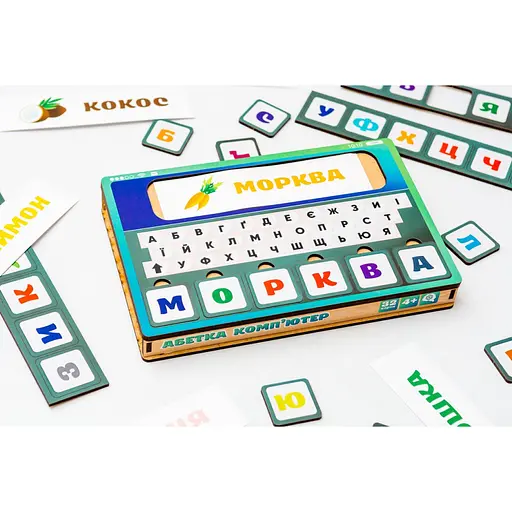 Іграшка-сортер PuzzleOK Абетка комп'ютер Puz-73913, 32 карточки дерев'яна - фото 2
