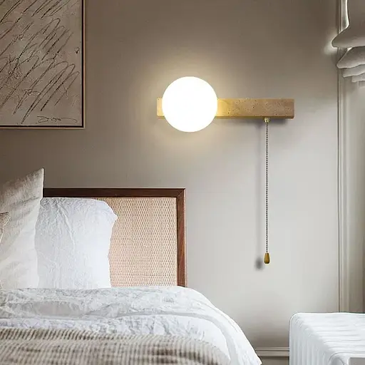 Бра ліве з травертиновим корпусом та білим плафоном 30х18 см Line F Арт. STW002/1 L (лівий) - фото 1