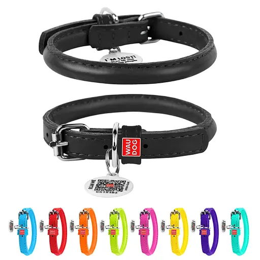 Ошейник для собак кожаный Waudog Glamour с QR-паспортом круглый Д 8 мм Д 20-25 см черный - фото 2