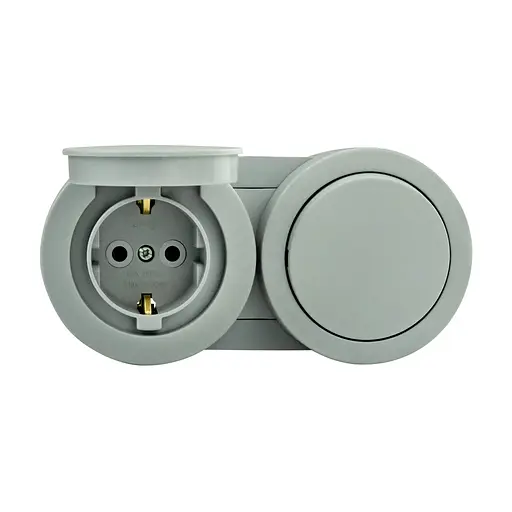 Розетка Ovivo Electric xOne з заземленням та кришкою + вимикач 1-й сіра - фото 1