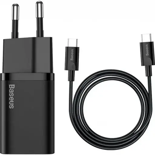 Мережевий зарядний пристрій Baseus Super Si Quick Charger with Mini Cable Type-C to Type-C 3A 25W EU Sets Чорний - фото 1