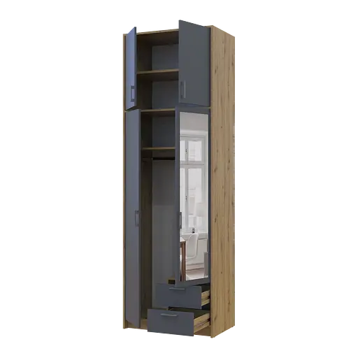 Шафа для одягу Doros Ронді з високою антресолею та дзеркалом Дуб Артізан/Графіт 2 ДСП 82х52х260 (42005189) - фото 2