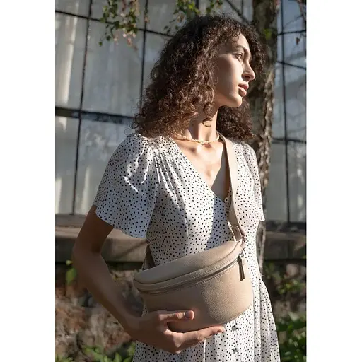 Шкіряна поясна сумка Explorer S бежева зерниста - фото 1