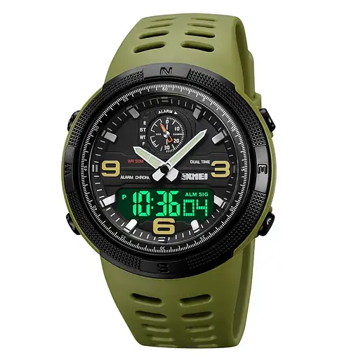 Чоловічий спортивний годинник Skmei 1655 (Зелений з чорним табло) - фото 3