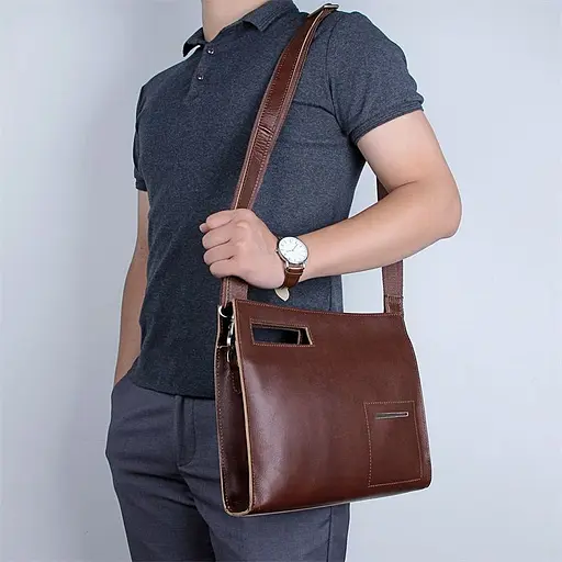 Кожаная мужская сумка через плечо John McDee 30.5х25.5х5.5 см sum0025813 - фото 1