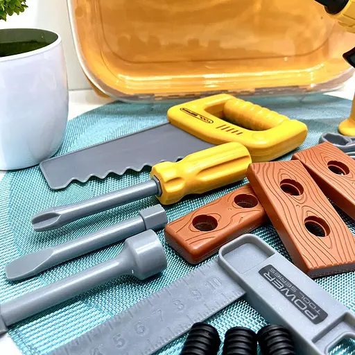 Набор инструментов шуруповерт механический на батарейках вращающееся сверло насадки гаечный ключ Желтый - фото 7