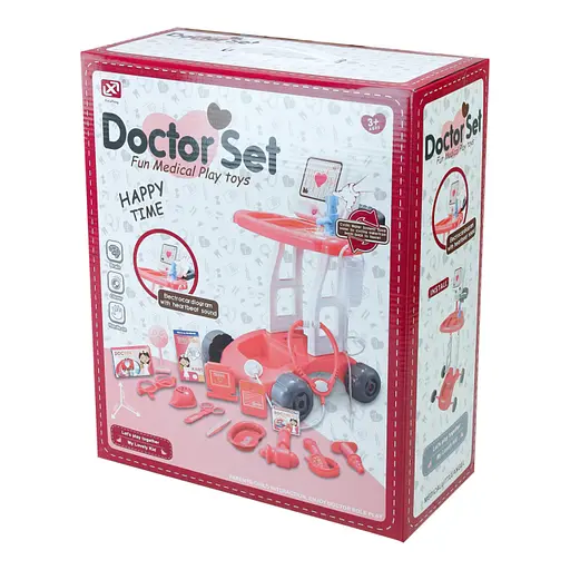 Набір доктора 8820A-2/8820-2, стіл-візок, шприц, стетоскоп, аксесуари, в коробці (6981388402898) Рожевий - фото 1