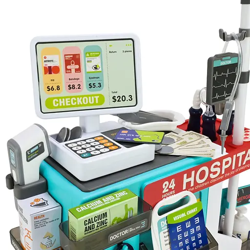 Набір лікаря 660-95 49 елементів, стетоскоп, термометр, касовий апарат, звук, світло, інструменти, в коробці (6990891401700) - фото 4