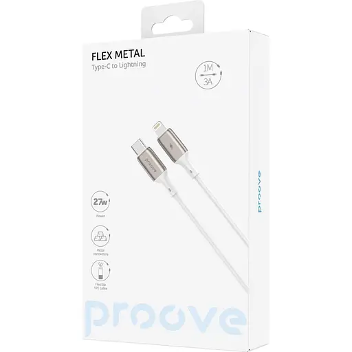 Кабель Proove Flex Metal USB-C to Lightning 27W 1m White (CCFM27002102) [130344] - фото 2