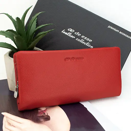 Гаманець жіночий шкіряний De Esse LC14091-GD02 на магнітах великий червоний - фото 1