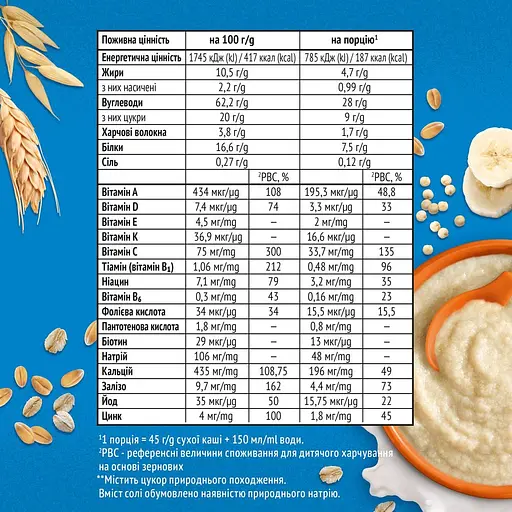 Каша Gerber Пшенично-вівсяна з кіноа та бананами суха молочна швидкорозчинна для дітей з 6 місяців 480 г (2 шт. х 240 г) - фото 5