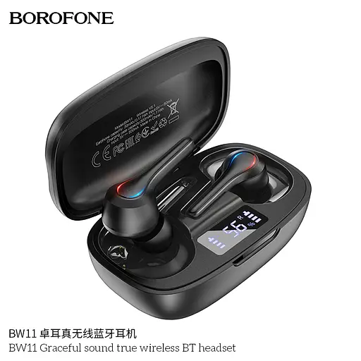 Наушники Borofone BW11 Graceful sound true wireless BT headset Black - фото 2
