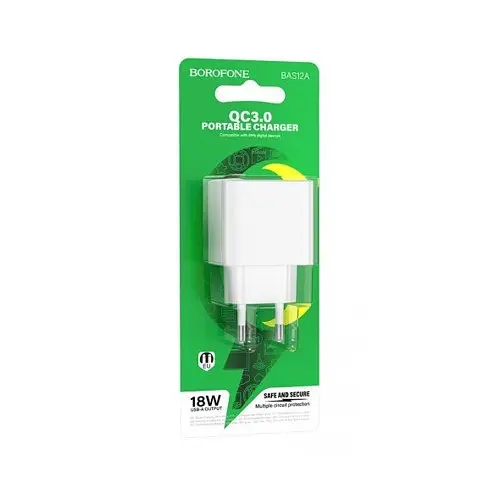 Мережевий зарядний пристрій Borofone BAS12A Erudite single port 18W/QC3.0/1USB білий - фото 3
