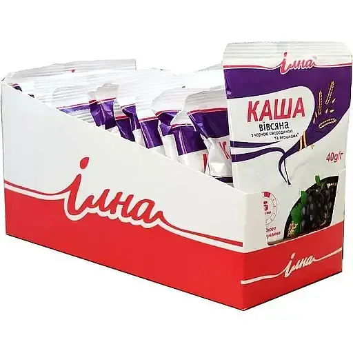 Каша швидкого приготування Ілна вівсяна з чорною смородиною та вершками 800 г (20 шт. х 40 г) - фото 1