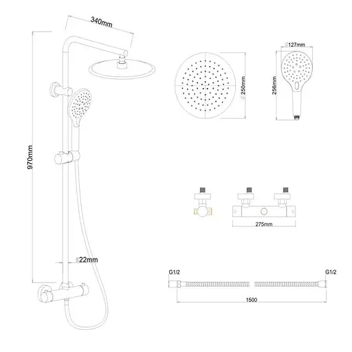 Душова система Yoka Bergen 25 Black з термостатом BP.BERGEN-THERM-25-BLK, Чорний матовий - фото 4