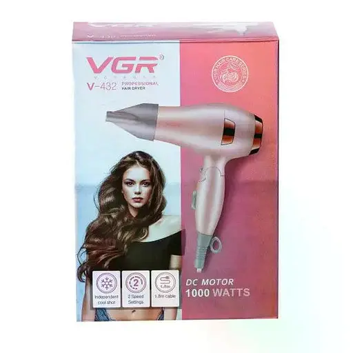 Фен для сушки волос VGR V-432 Сетевой дорожный фен складная ручка 2 режима работы и ионизация Розовый 1000 Вт - фото 5